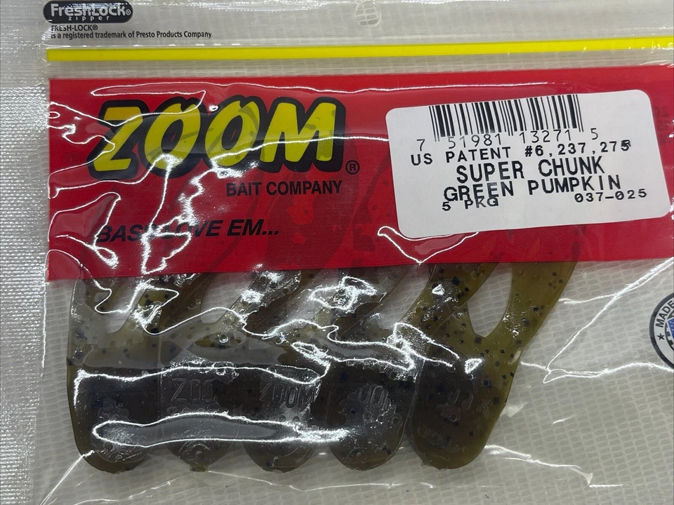 2- Zoom 037-025 Green Pumpkin Super Chunk 3.5" Jig Bait Soft Lure 5 Each - Image 2 of 4