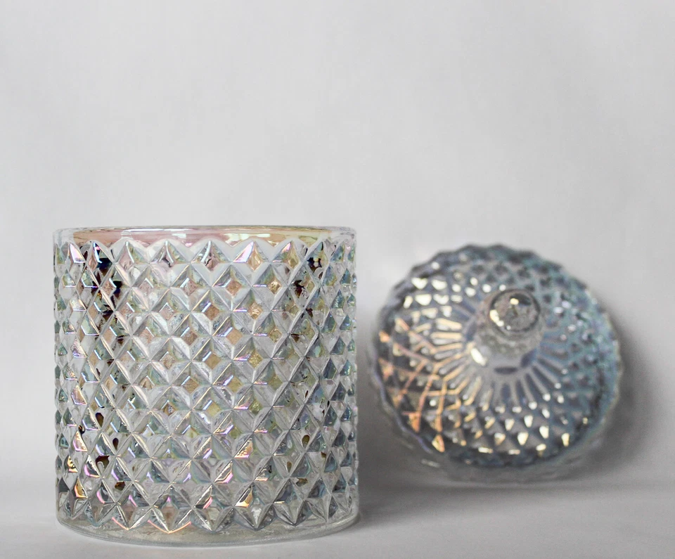 Elegant Candle Making Containers | 6 Beveled Glass Jars with Lids - Image 4 of 4