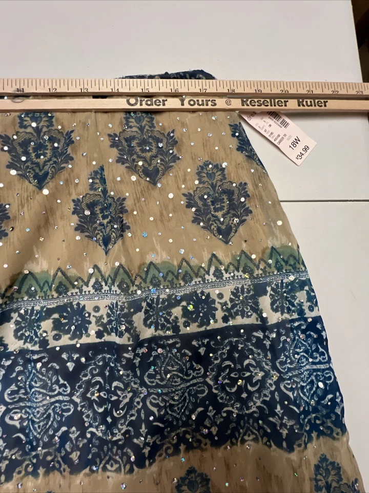 Falda Dressbarn Para Mujer 18 Lentejuelas Forrada Adornada Boho Falda Azul Tostado NUEVA NUEVA CON ETIQUETAS Foto 3 de 4