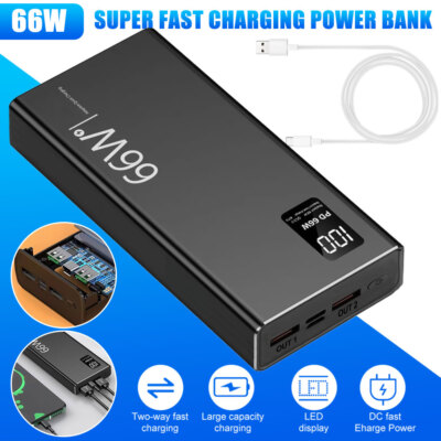 MEEAJA 66W 30000mAh Portable Power Bank USB Battery Charger For Cell Phone
