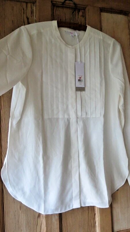 BNWT The White Company 100% Silk Grosgrain Trim Shirt, Ivory, Sz 8 - was £169! - Image 3 of 4