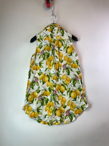Forcynthia Beachwear Sleeveless Button Up Shirt Womens M Lemon Design White - Picture 2 of 11