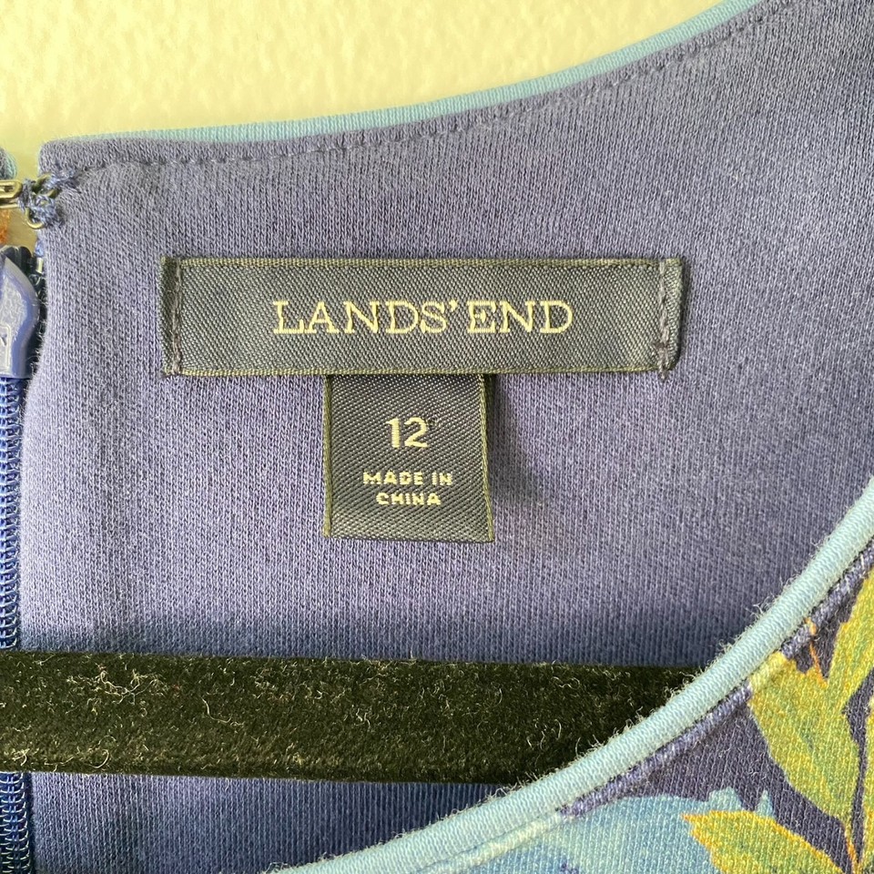 Lands End Blue Yellow Orange Floral Cotton Tunic Shift Dress eBay