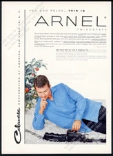 1955 Lionel electric toy train set photo Celanese Arnel men's shirt vtg print ad