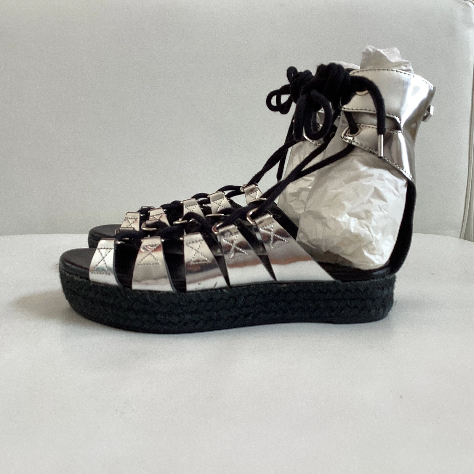 Espadrillas argento McQ Alexander McQueen in pelle con plateau taglia 6 36