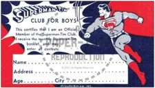 SUPERMAN TIM CLUB MEMBERSHIP CARD