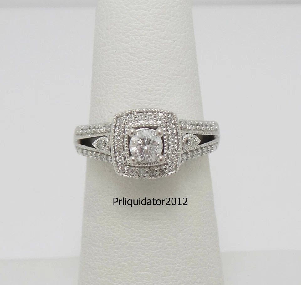 1/2CT Natural Diamond Halo Engagement Wedding Ring Bridal 10K White Gold Band - Image 3 of 4