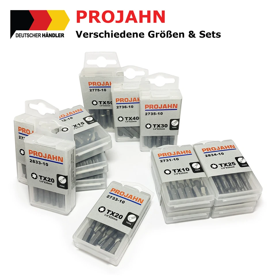 PROJAHN Bits 25 & 50 mm Verschiedene Größen für TORX® -Schrauben T10-T50 1/4"