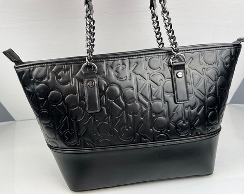 Calvin Klein 2 IN 1 Tote w/Card Case Black Faux Leather Handbag $198 NEW - Picture 3 of 6