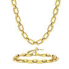 Women Gold Stainless steel 6.5mm Box Link chain necklace Bracelet Jewelry Set