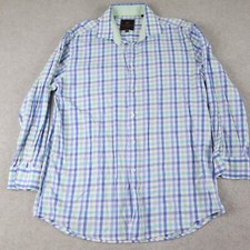 Tattersall Shirt Mens 17 32/33 London Casual Button Up Check Plaid Long Sleeve