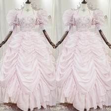 Vintage Light Pink Wedding Dresses Chiffon Short Puff Sleeve Ruffled Bridal Gown