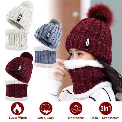 Double Faced Beanie and Scarf Set - Acrylic Winter Accessories Deago 2-Pieces Winter Beanie Hat Scarf Set Warm Fleece Lined  main image 4