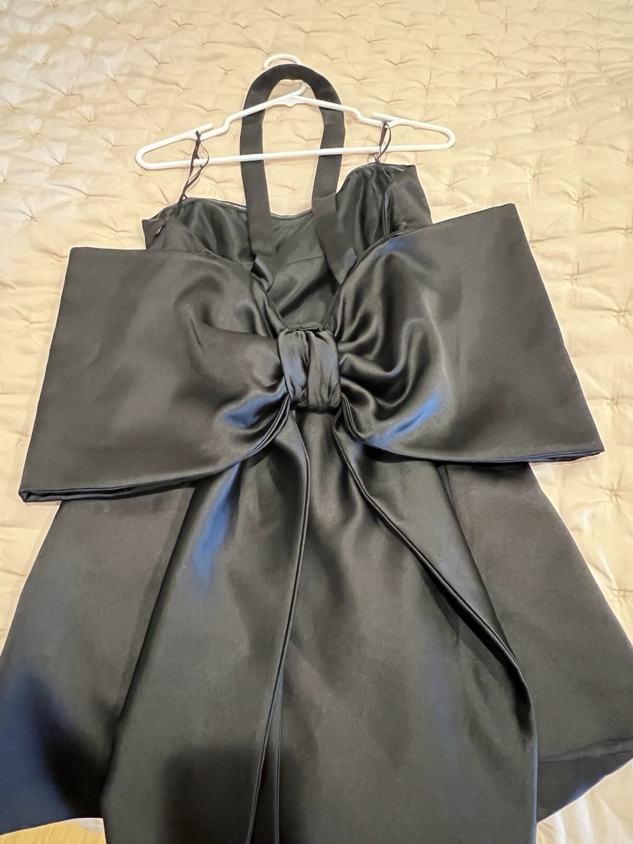 ZARA NWT WOMAN 2024 JUMBO BOW TRIM SATIN MINI DRESS BLACK L