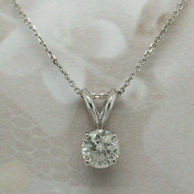 2Ct Round Lab Created Diamond Solitaire Pendant Necklace 14k White Gold Plated