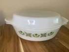 Vtg Anchor Hocking Fire King Green Meadow 1 1/2 QT Casserole Dish W/Lid #433 MCM