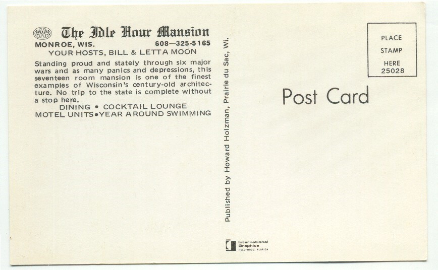 Madison WI The Idle Hour Mansion Restaurant Dining Postcard Wisconsin