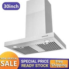 30in Wall Mount Range Hood Stainless Steel 3-Speed 900CFM Kitchen Vent LEDs New