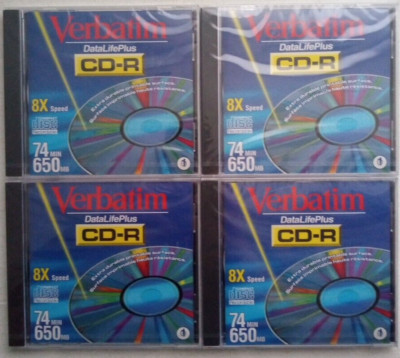Four Verbatim, Data Life Plus, CD-R 650, MB 8X, Speed, Brand New, Factory Sealed