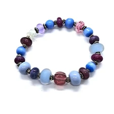 Handmade stretch bracelet NEW blue purple pink glass