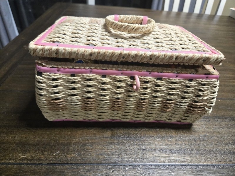 Sewing Box Vintage  Raffia woven into a Sewing basket Good Condition