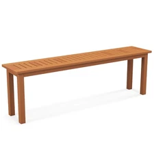 59" Long Patio Dining Bench w/ Teak Oil Finish & Slat Seat Accent Entryway Bench