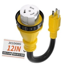 50 Amp to 15 Amp 110V RV Adapter Plug, 15A Male to 50A Female RV Power Yellow