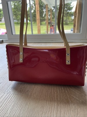 Beijo Red Patent Leather Rectangle Double Strap Shoulder Bag Purse