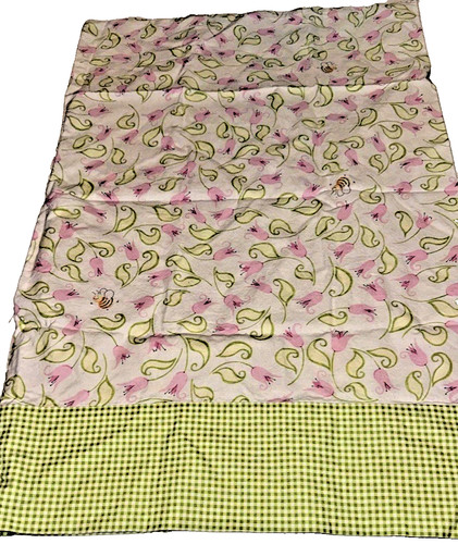 HOMEMADE Pillowcase STD Kids Green Gingham Floral Bees Tulips Spring MINT M