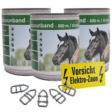 900 m Weidezaunband 10mm 3Niroleiter+5Verbinder+1Warnschild wei&szlig;/roter Kennfaden