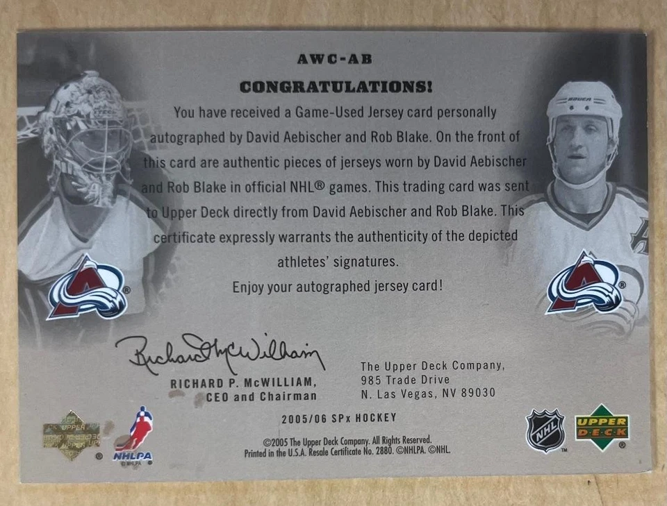 2005-06 SPx Winning Combos Autographed David Aebischer Rob Blake /25 Auto AWC-AB - Image 2 of 2
