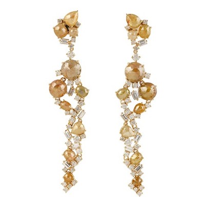 Natural Ice Diamond 18k Yellow Gold Wedding Bridal Earrings For Women For Women