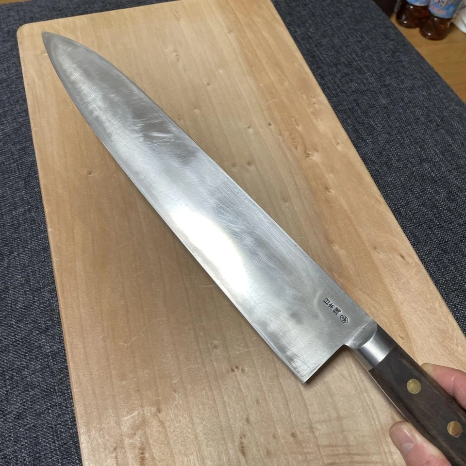 Cuchillo de Chef Masahiro Gyuto 330mm Japonés Acero al Carbono Ligeramente Usado con Caja Foto 3 de 4