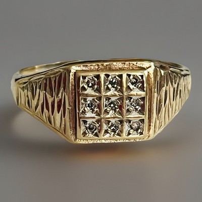 9 kt Gold Diamant Siegelring 3,67 g Vintage 9k 375 Retro Rinden Design Größe T