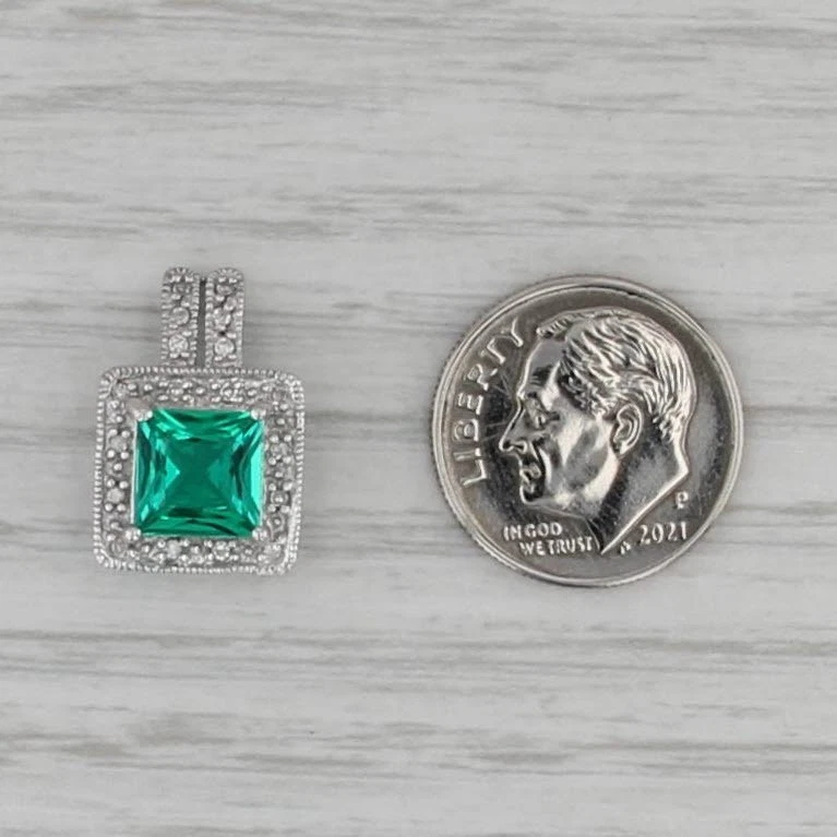 1.37ctw Künstlicher Smaragd Diamant Anhänger 10k Weiss Gold - Bild 4 von 4
