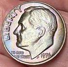 1976-P Roosevelt Dime Beautiful Brilliant Rainbow Toned Coin  #6
