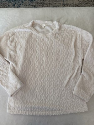 Laura Ashley Women s Ivory Fleece Cable Knit Pullover Sweater Size Large E51