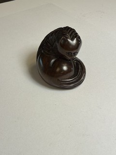 Antique Boxwood Netsuke Cat Figurine Japanese Signed Carved Gorgeous Quality!