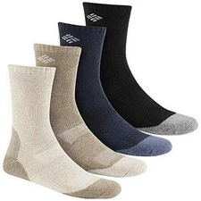 4 NEW PAIRS OF COLUMBIA BASIC WOOL BLEND CREW SOCKS SIZE 6-12 BROWN BLUE