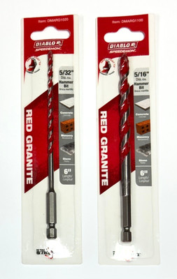 Lot of 2 NEW Diablo Red Granite 5/32''x6'', 5/16''x6'' Hammer Drill Bit ~ Free Ship.