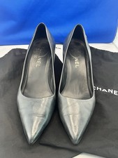 Chanel Pumps Shoes CC Mark Pointed Toe Gray Size 38.5