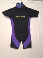 Vintage Shark Skins USA Wetsuit Mens Medium Shorty Spring Suit Black Purple 90s