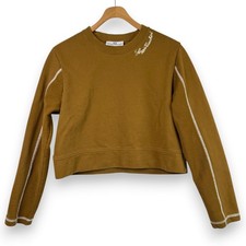 Sergio Tacchini Greta Crewneck Sweatshirt Bronze Brown Cropped Contrast Stitch L