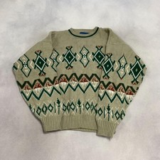 Vintage Abstract Knitted Jumper Patterned Grandad Knit Sweater Men's M