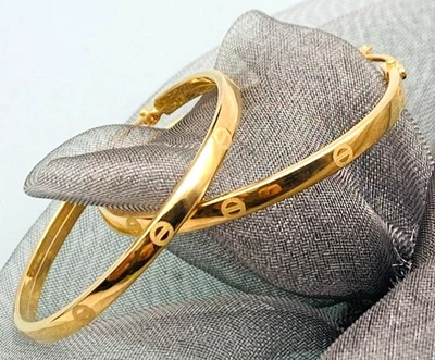 32,5 mm Creolen 750 Gelbgold 18 KT Gold *rund* mit feinen *MUSTER*👍 elegant - Bild 1 von 4