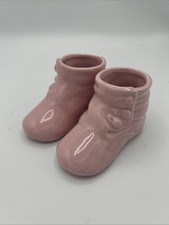 Set Of Vintage Pink Ceramic Baby Booty Shoe Small Planter Vase