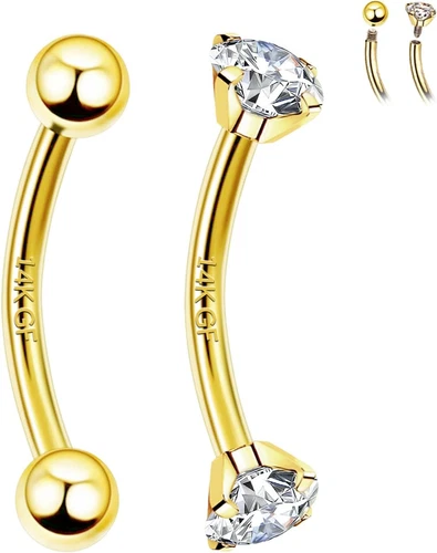 2 Pcs 14k Gold Filled Eyebrow Rings, 16G Threaded Rook Piercing Jewelry, Surg...