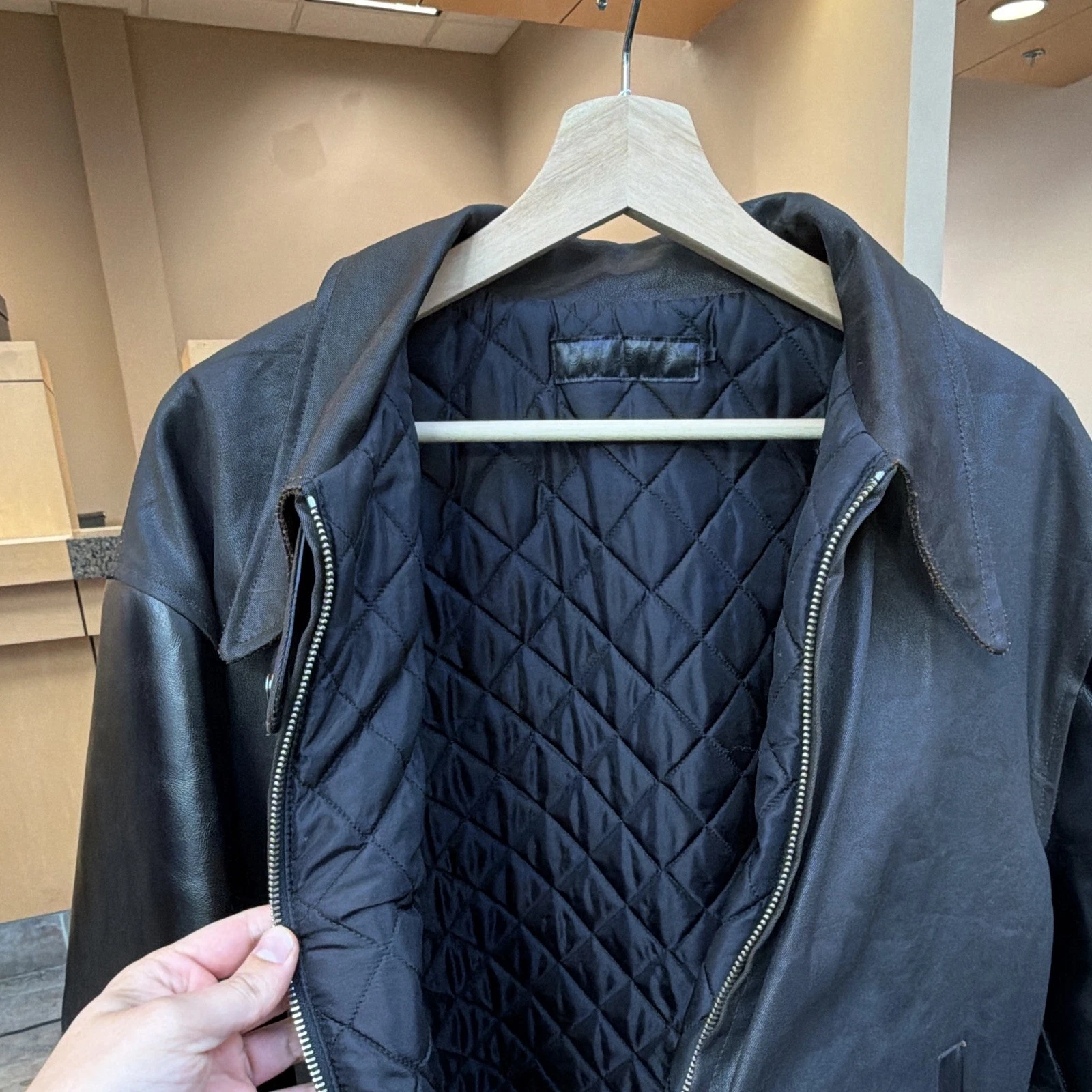 OUR LEGACY Men's Black Leather Full Zip Quilted Lined Jacket Size 52 image 7
