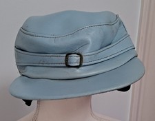 Vintage Baby Blue Vinyl Work Hat With Pull Down Ear Flaps
