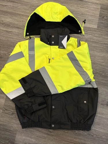 HIGH VISIBILITY INSULATED HI VIS REFLECTIVE ROAD WORK SAFETY BOMBER JACKET COAT - product listing photo